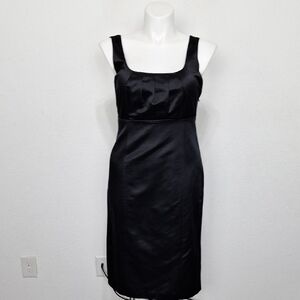 Banana Republic Black Quiet Luxury Minimalist Silk Blend Sheath Midi Dress Sz.12